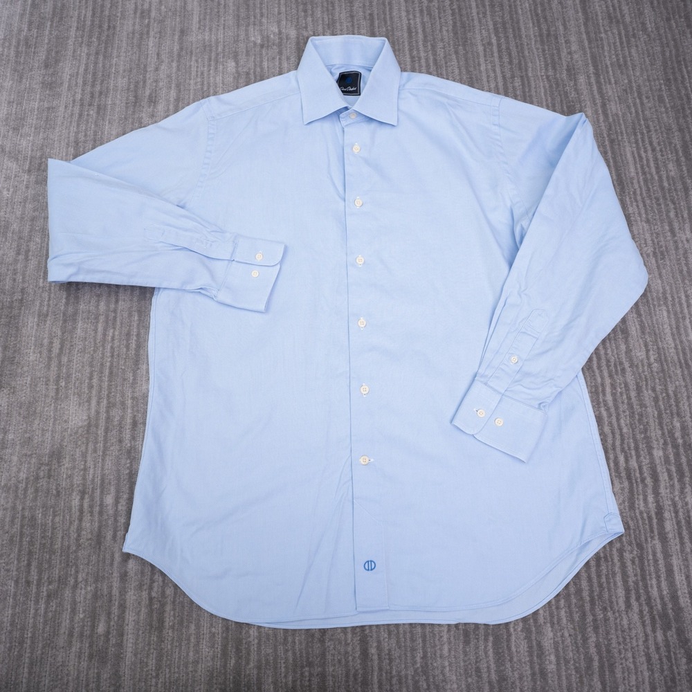 David Donahue Dress Shirt Mens 16 34/35 Blue Good Cotton Spread Collar Textured
